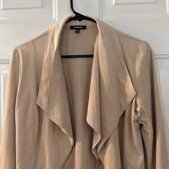 Premise Tan Faux Leather Open Front Drape Jacket Chic Hippie Vibe Size Small - Picture 3 of 8